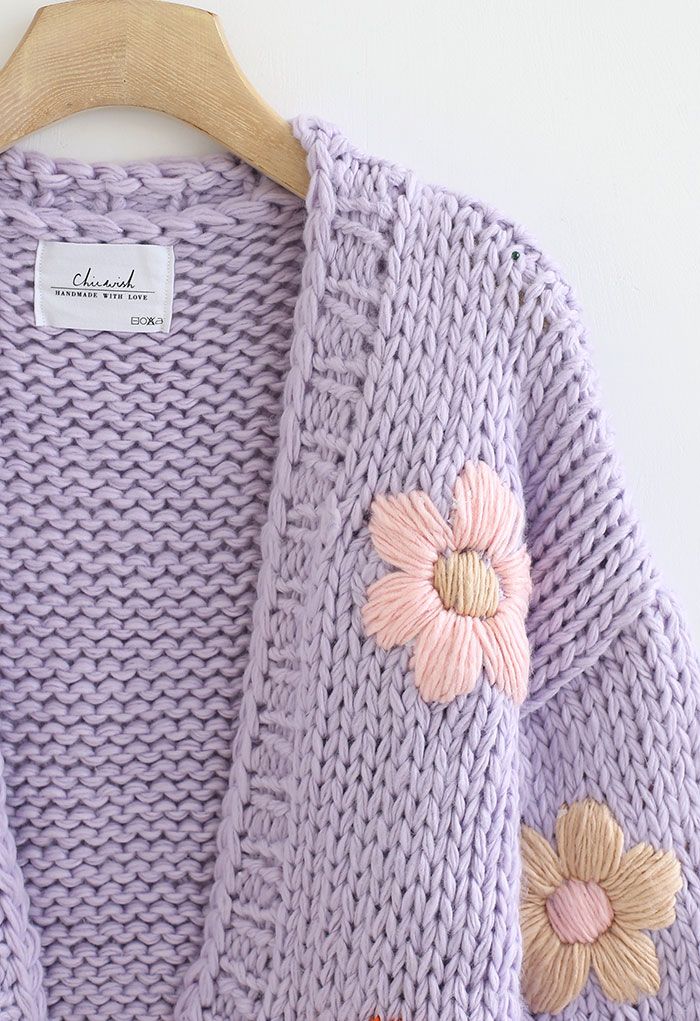 Floral Hand Knit Crew Cardigan