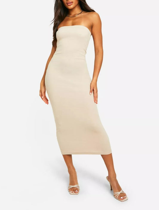 Basic Rib Bandeau Midi Dress