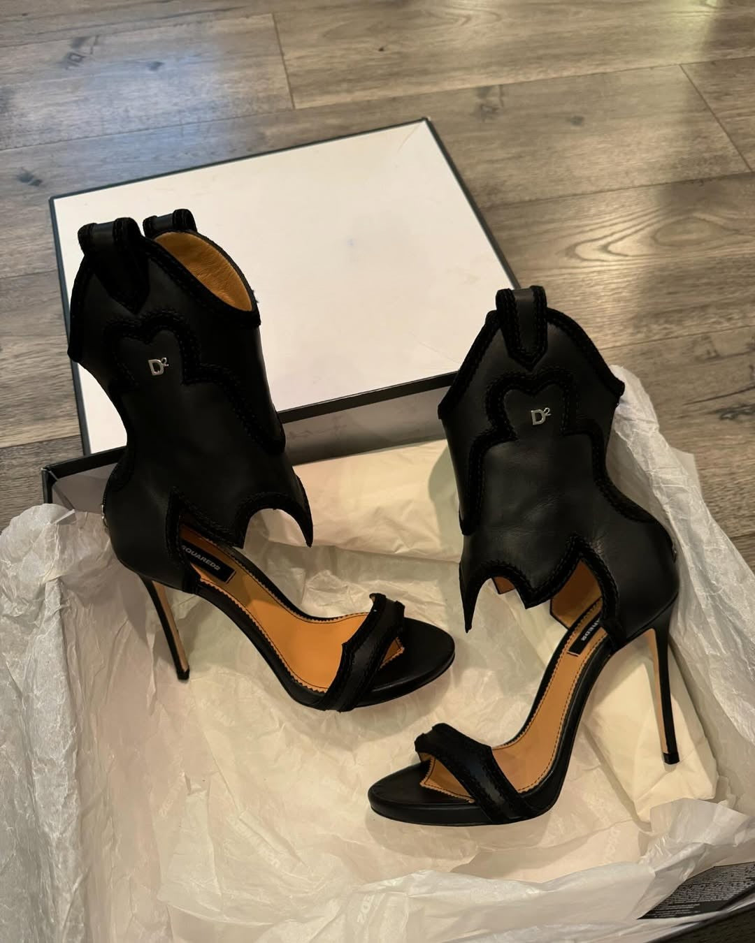 Black leather western heels