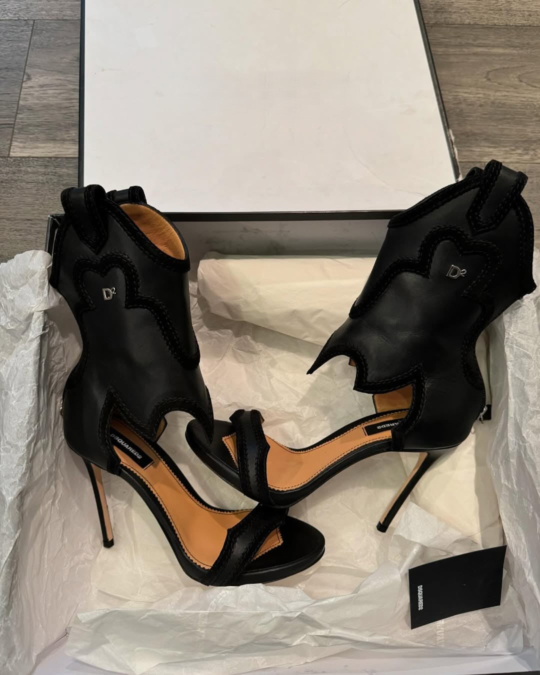 Black leather western heels