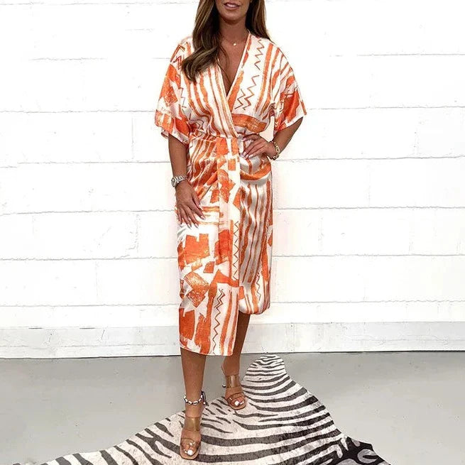 Comfortable V-Neck Printed Maxi Dress