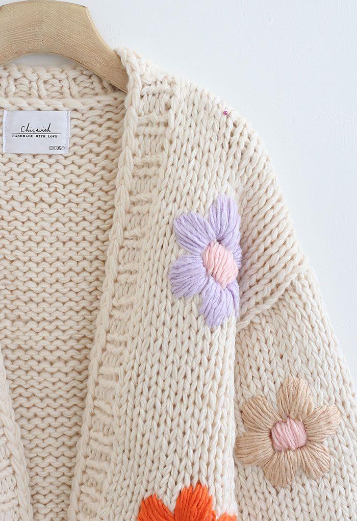 Floral Hand Knit Crew Cardigan